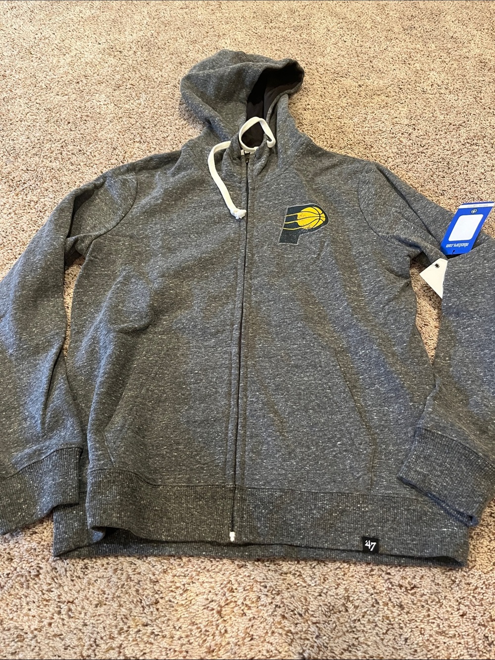 47 Indiana Pacers Heather Gray Full-Zip Hoodie with Yellow Logo